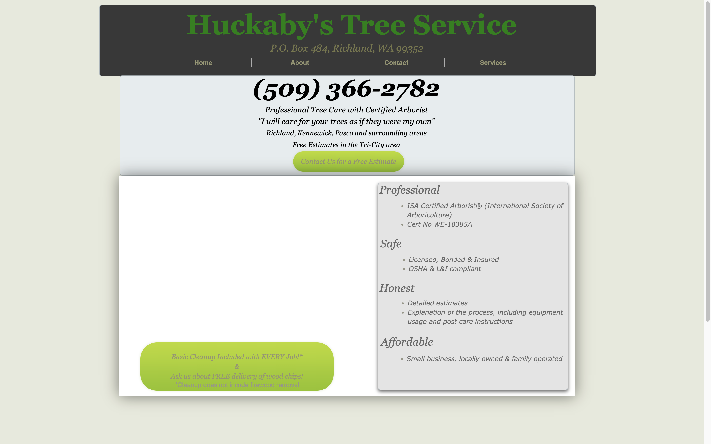 Huckaby's Tree Service Website Before